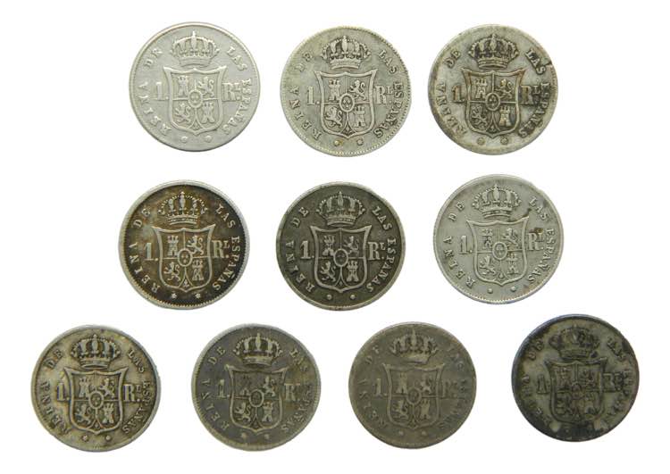 Lote 10 monedas de 1 Real Isabel ... 