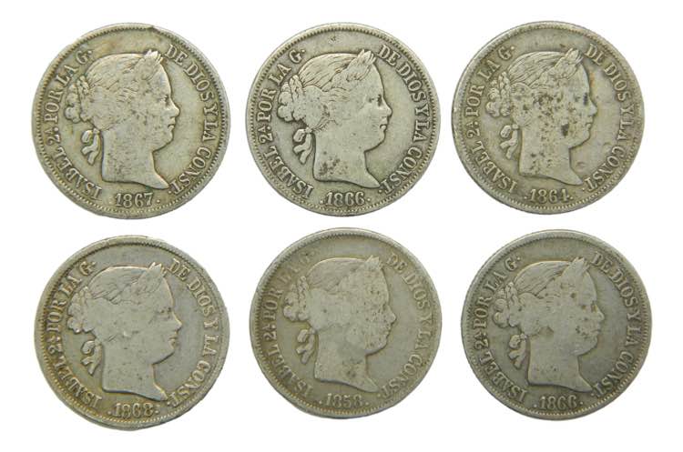 Lote 6 monedas Isabel II. Varios ... 