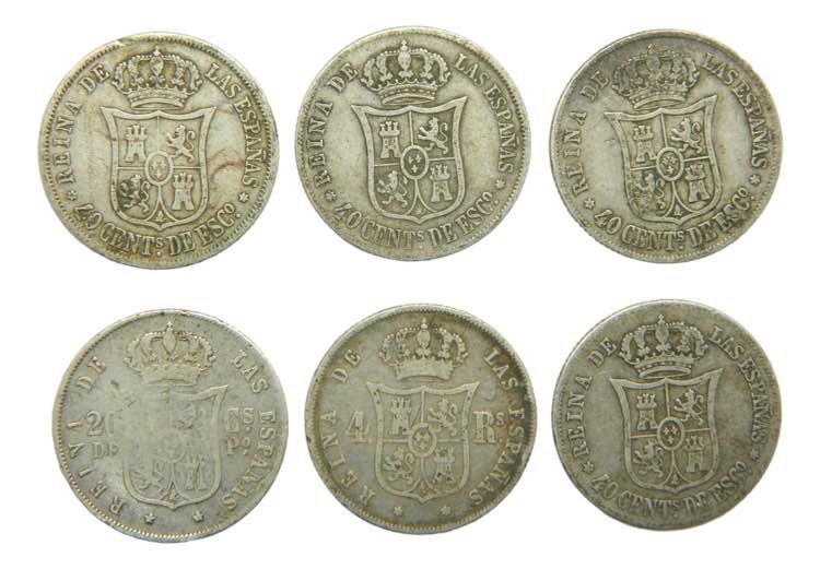 Lote 6 monedas Isabel II. Varios ... 