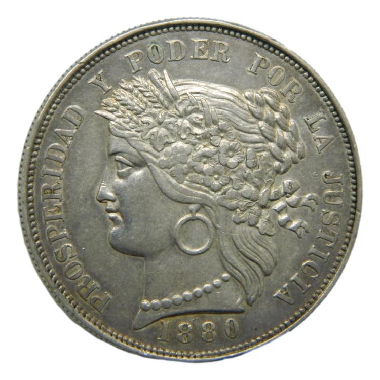 PERU. 1880. 5 pesetas. (km#201.1) ... 
