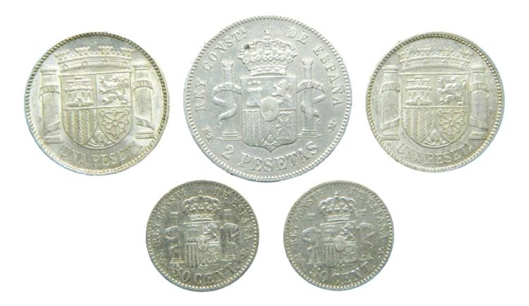 Lote 5 Monedas plata, 2 de 50 ... 