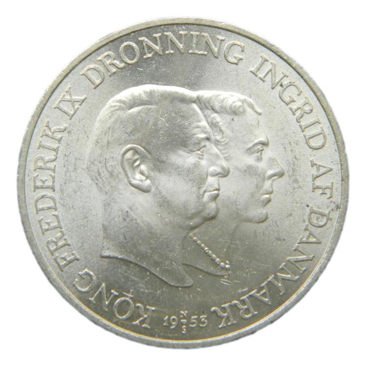 DENMARK. 2 kroner 1953. KM#844.