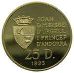 Andorra. 25 diners. 1993. KM#92. Au 7,77 gr. ... 