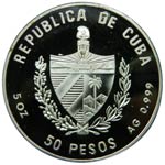 Cuba. 50 pesos. 1995. KM#489. Ag 155,52 gr. ... 