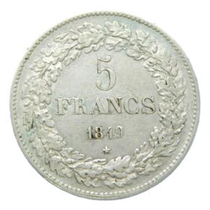 Bélgica. 1849. 5 Francos. Leopoldo I. ... 
