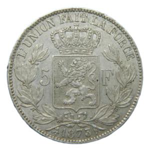 Bélgica. 1873. 5 Francos. Leopoldo II. ... 