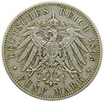 Alemania. Wurttemberg. 5 Mark. 1895 F.  ... 