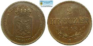 Austria. 2 Kreuzer. 1848 A. Viena. Franz ... 