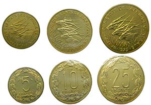 Central african States. Serie de 3 monedas ... 