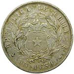 Chile. 1 Peso. 1853. Santiago. (km#129). ... 