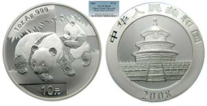 China 10 Yuan. 2008. Panda. (km#1814). PCGS ... 