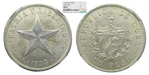 Cuba. Peso 1934. (km#15,2). Star Type. NGC ... 
