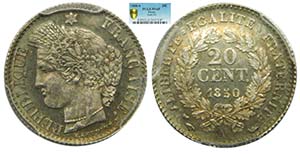 Francia. 20 centimes. 1850 A. Paris. Ceres. ... 