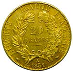 Francia 20 Francs 1851 A Paris (km#762) 6,45 ... 