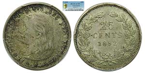 Holanda 25 cents 1892 (km#115) Wihelmina I. ... 
