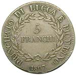 Italia. 5 Franchi . Lucca . 1807. Luca y ... 