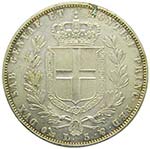 Italia. 5 lire. 1844 Cerdeña. Carlo ... 
