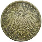 Alemania.  Prussia. Drei mark. 3 mark. 1913 ... 