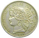 Peru. 5 Pesetas 1880 BF. ... 