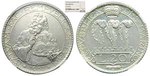 San Marino 20 Lire 1937 R, (Km#11a), mintage ... 