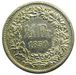 Suiza 1/2 Franc 1850 A (km#8)  HELVETIA ... 