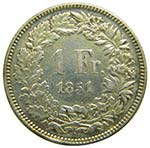 Suiza 1 Franc 1851 A (km#9)  HELVETIA ... 
