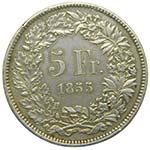 Suiza 5 Franc 1855 (X#S3) (dav.377) ... 