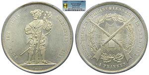Suiza 5 francs 1857  Bern (X#S4) mintage ... 
