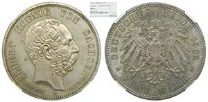 Alemania. Saxony-Albertine. 5 Mark. 1902 E.  ... 
