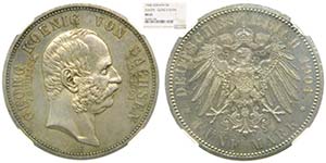 Alemania. Saxony-Albertine. 5 Mark. 1904 E.  ... 
