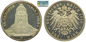 Alemania. Saxony. Drei mark. 3 Mark. 1913 E. ... 