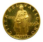 Vaticano 1951. 100 liras. Citta del Vaticano ... 