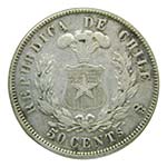 Chile. 50 centavos. 1872. (KM#139). 12,37 ... 