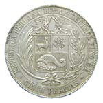 Perú. 5 pesetas. 1880 BF. Lima. (KM#201.1). ... 