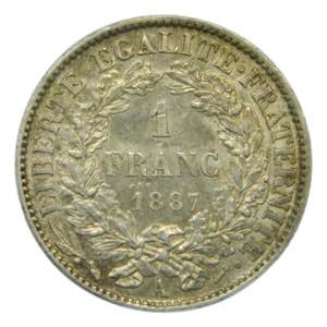 FRANCIA. 3a República. 1 Franco. 1887 - A ... 