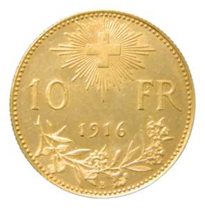 Suiza 10 francos. 1916 B.  Bern. (km#36) ... 