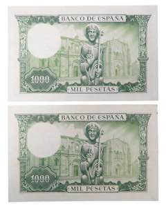España 2 billetes de 1000 pesetas 1965. San ... 
