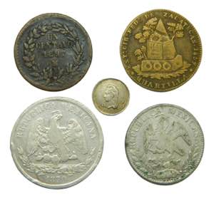 MEXICO. Lote de 5 monedas. Siglo XIX. Muy ... 