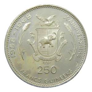 GUINEA. 1969. 250 francos. (KM#12). Ar.