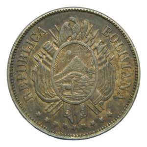 BOLIVIA. 1879 Potosí FE. 50 centavos (1/2 ... 