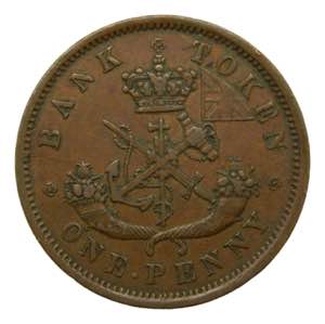 CANADA. 1854. 1 penny token. Bank of upper. ... 