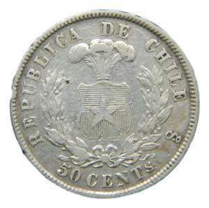 CHILE. 1868. 50 centavos. (KM#139). Ar. 