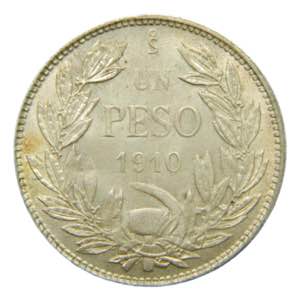 CHILE. 1910.1 peso. (KM#152.3). Ar. 