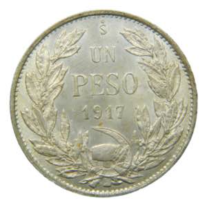 CHILE. 1917. 1 peso. (KM#152.4). Ar. 