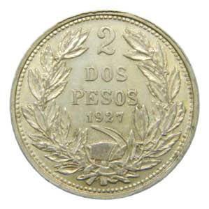 CHILE. 1927. 2 pesos. (KM#172). Ar. 