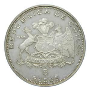 CHILE. 1968. 5 pesos. (KM#182). Ar.  Ligera ... 