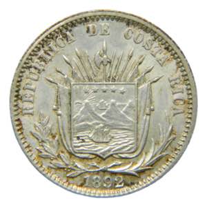 COSTA RICA. 1892 HEATON. 25 centavos. ... 