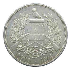 GUATEMALA. 1894 H. Peso. (KM#221). Ar. 