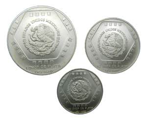 MEXICO. 1994 Mo. Serie 3 monedas - 5, 2 y 1 ... 