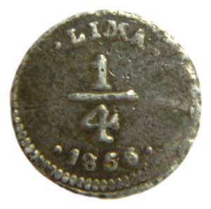 PERU. 1856/36. 1/4 real. (KM#143.1). Ar. 